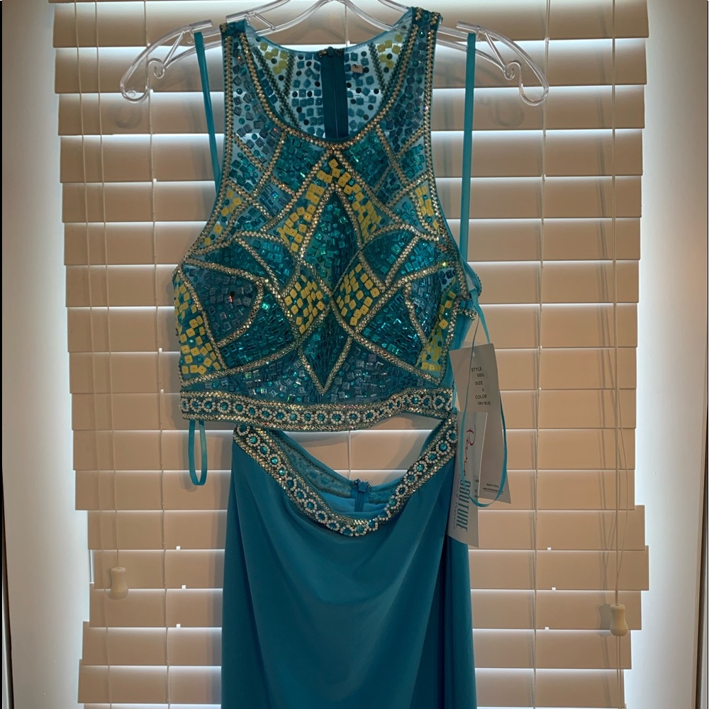 New Beaded 2 Piece Homecoming Prom Dress Blue 6